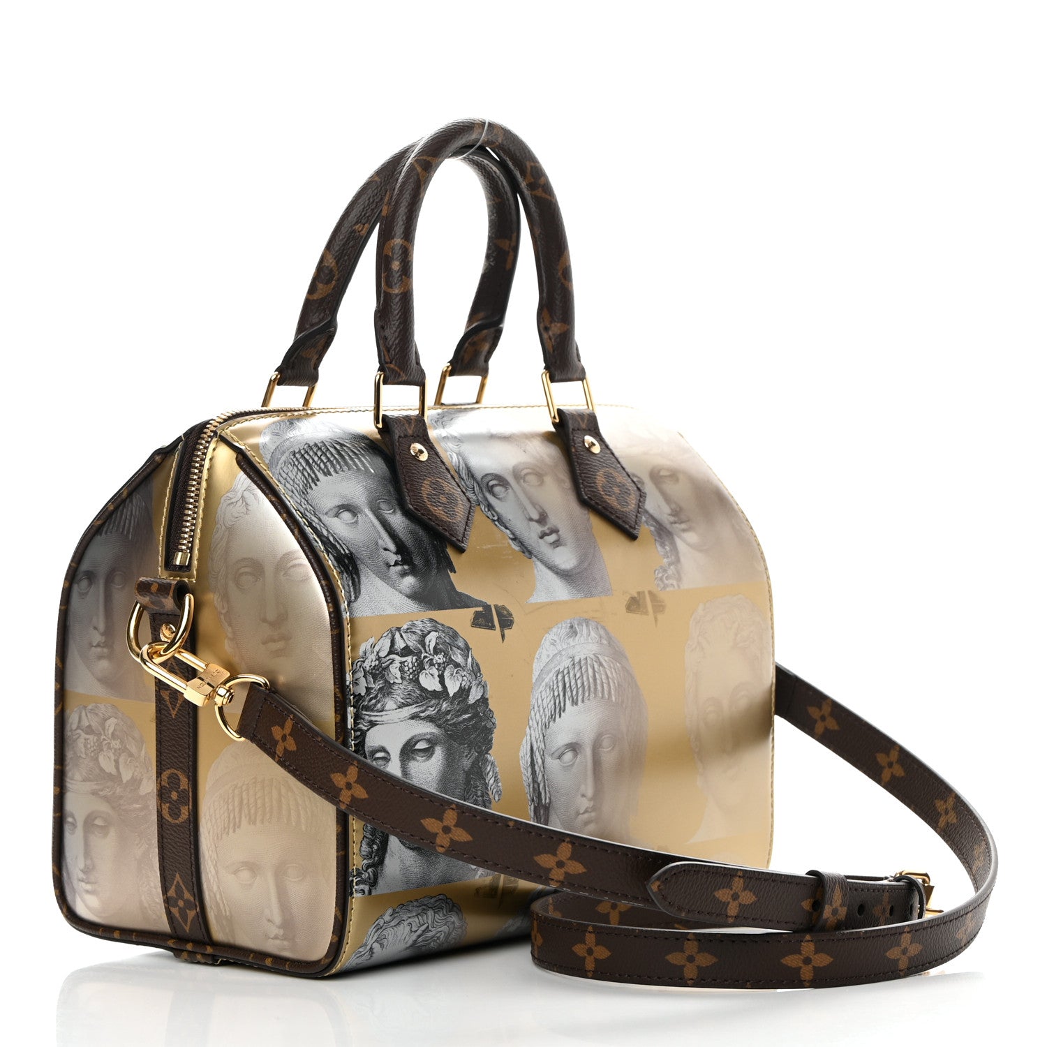 Louis Vuitton X FORNASETTI Calfskin Fornasetti Speedy Bandouliere 25 Gold 3 of 11