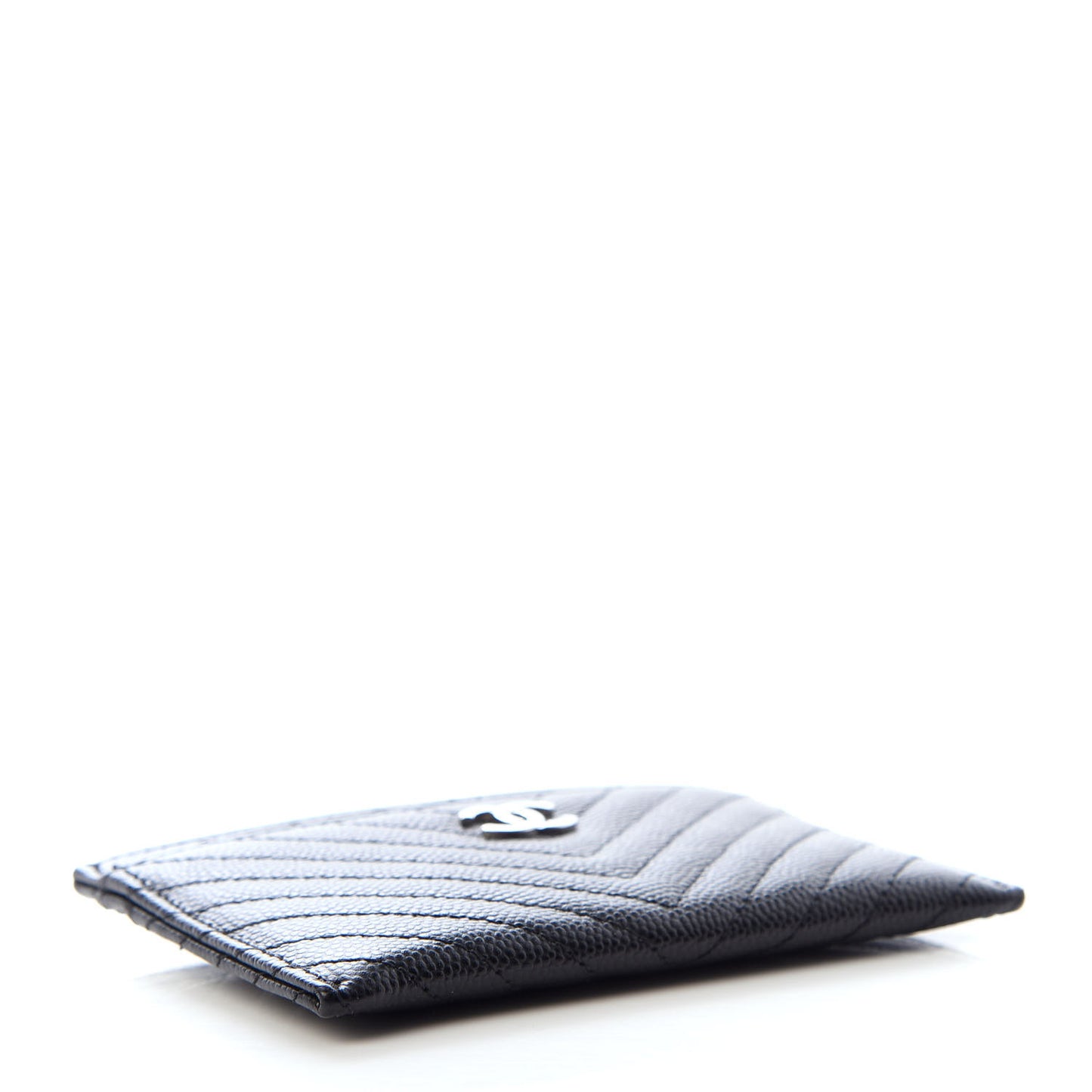 Caviar Chevron Quilted Card Holder Black
