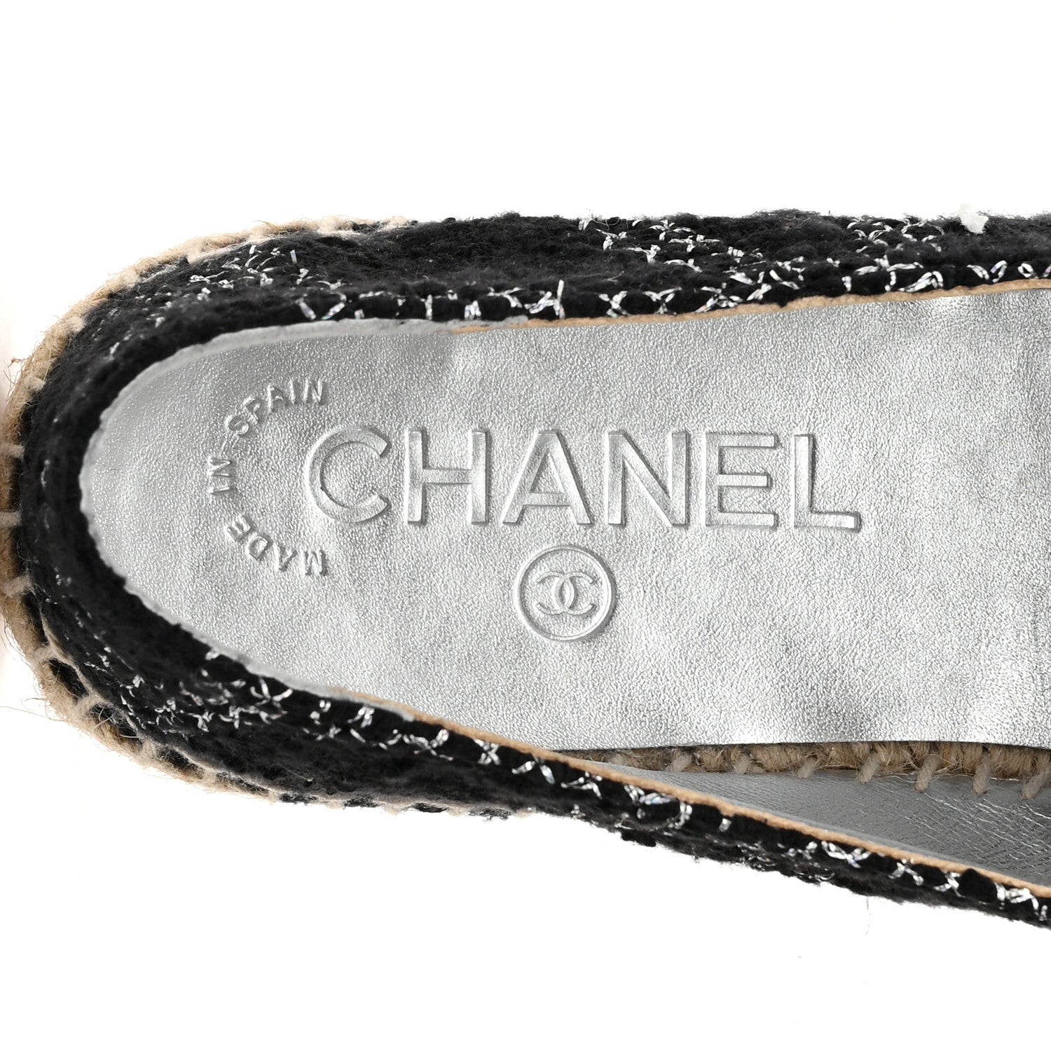 Chanel Metallic Tweed Lambskin CC Espadrilles 36 Black Silver