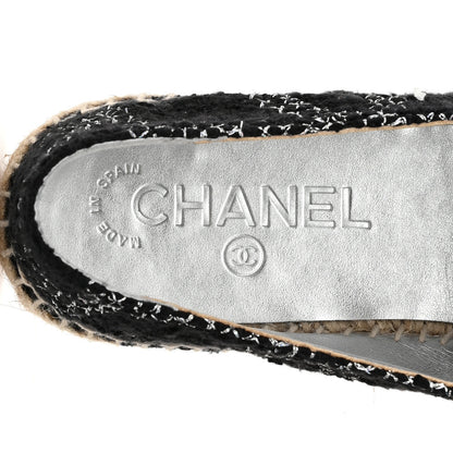 Chanel Metallic Tweed Lambskin CC Espadrilles 36 Black Silver 7 of 11