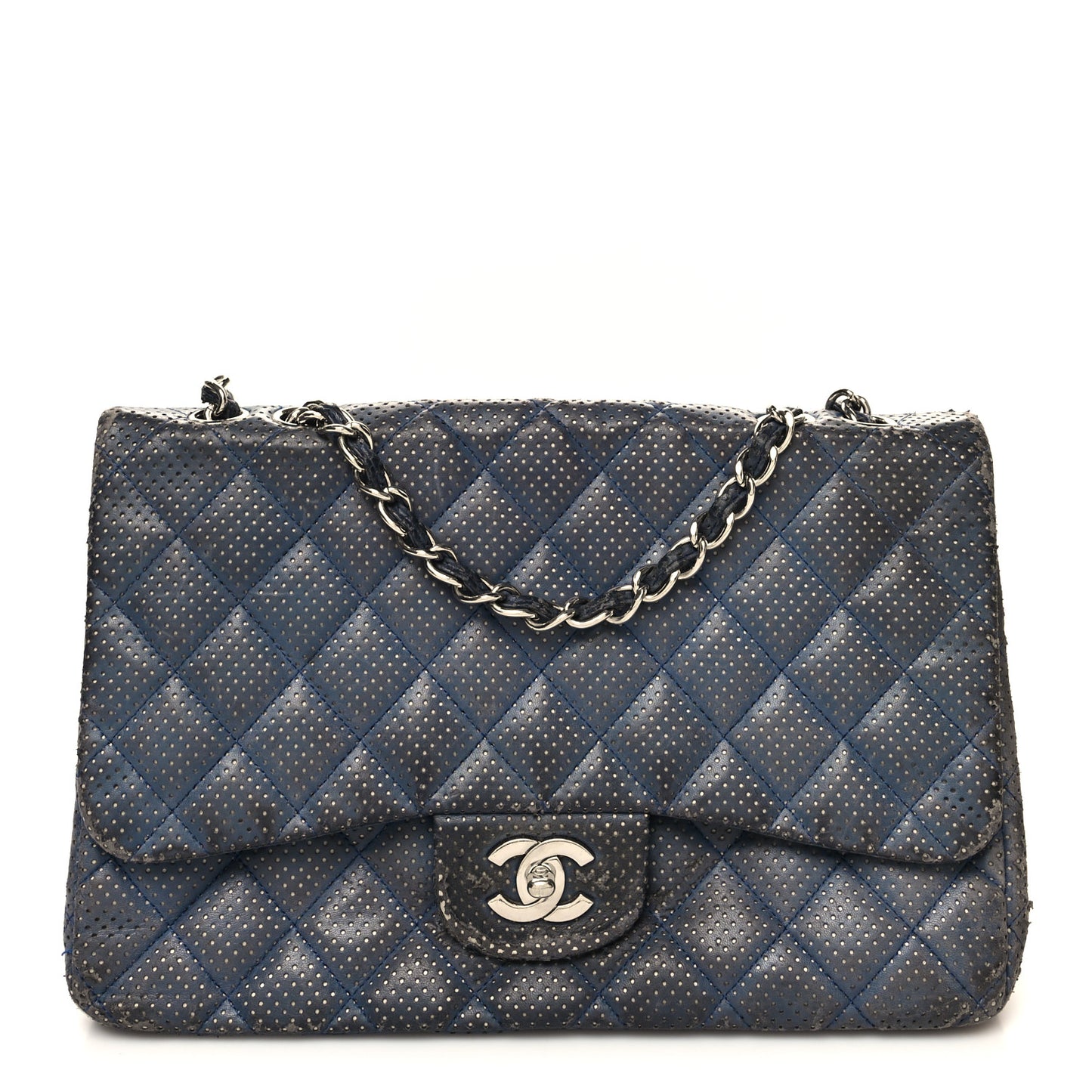 Lambskin Perforated Jumbo Single Flap Blue