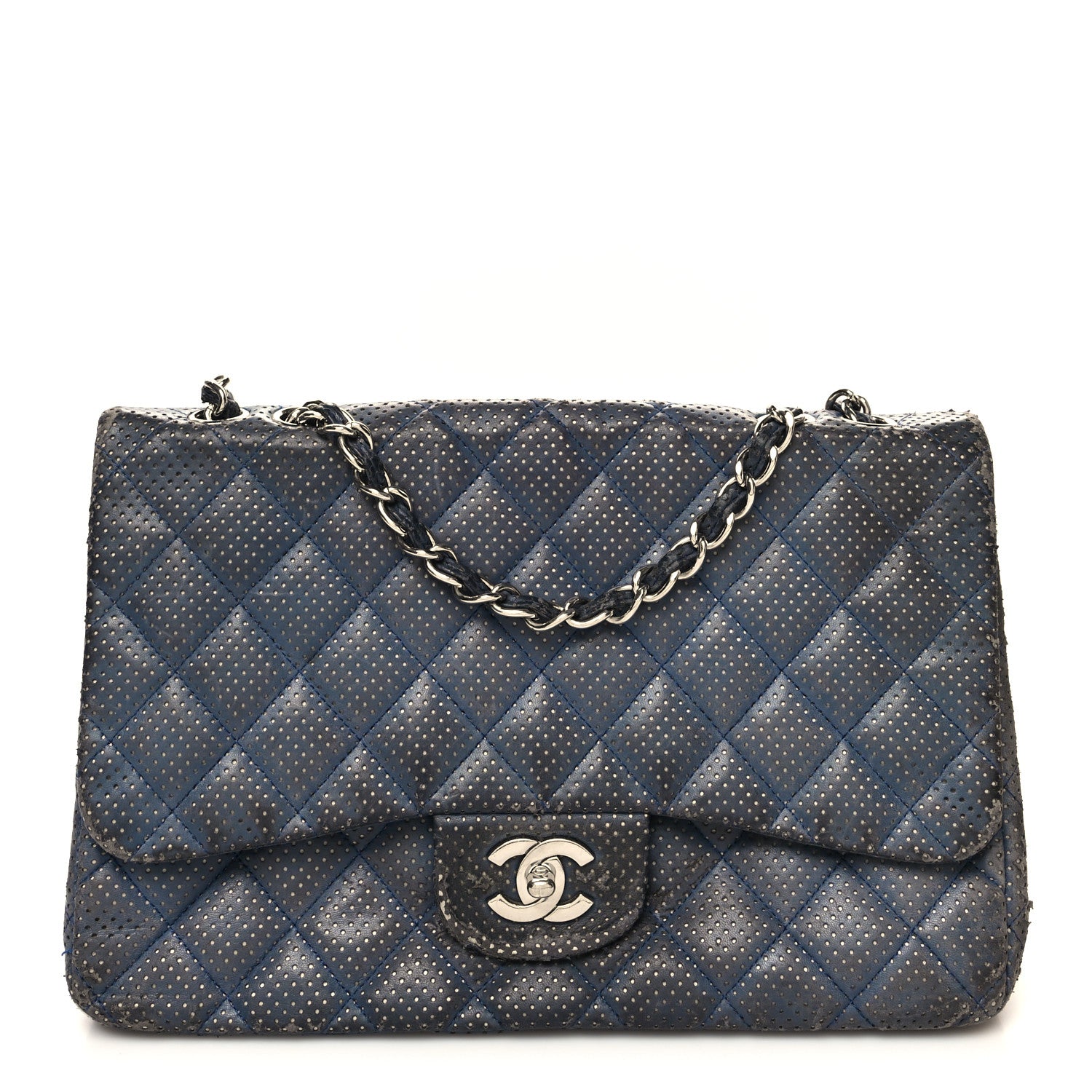 Chanel Lambskin Perforated Jumbo Single Flap Blue 1 of 19