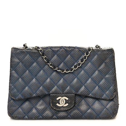 Chanel Lambskin Perforated Jumbo Single Flap Blue 1 of 19