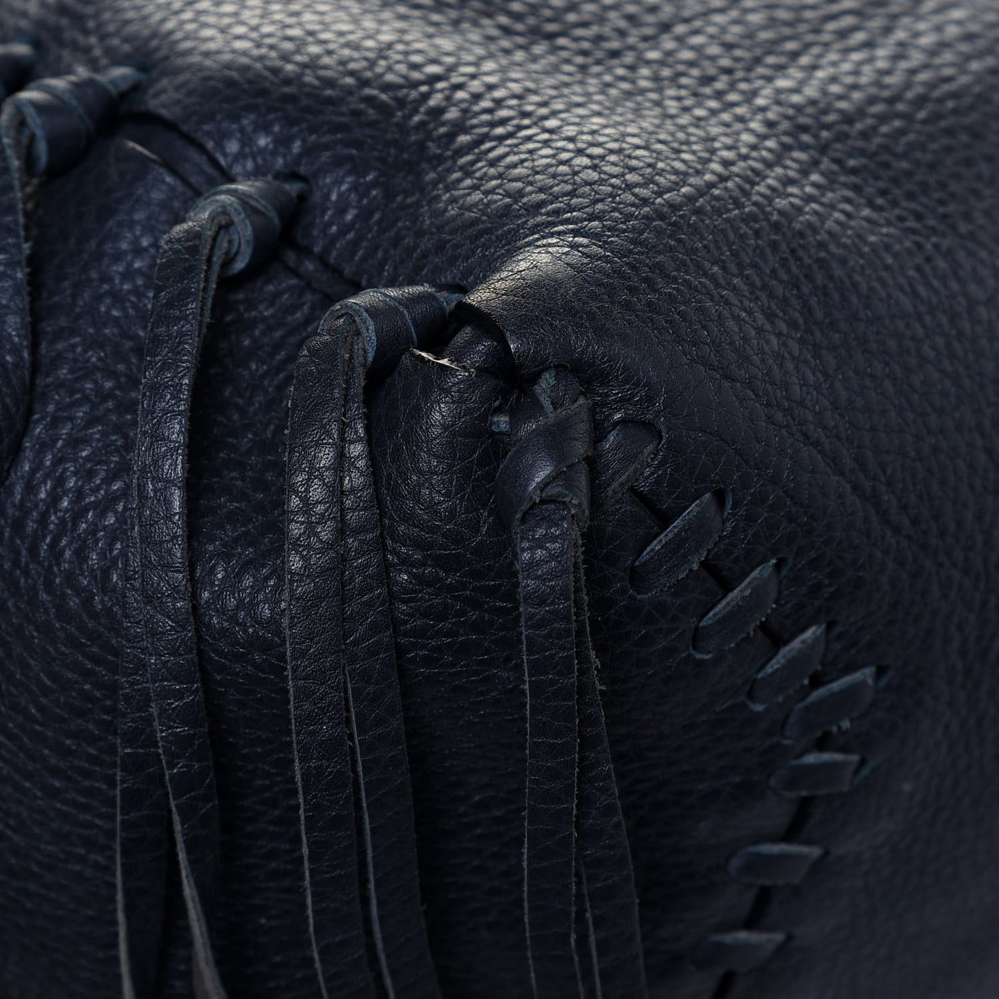 Grained Calfskin Rockstud C-Rockee Fringe Tote Deep Blue