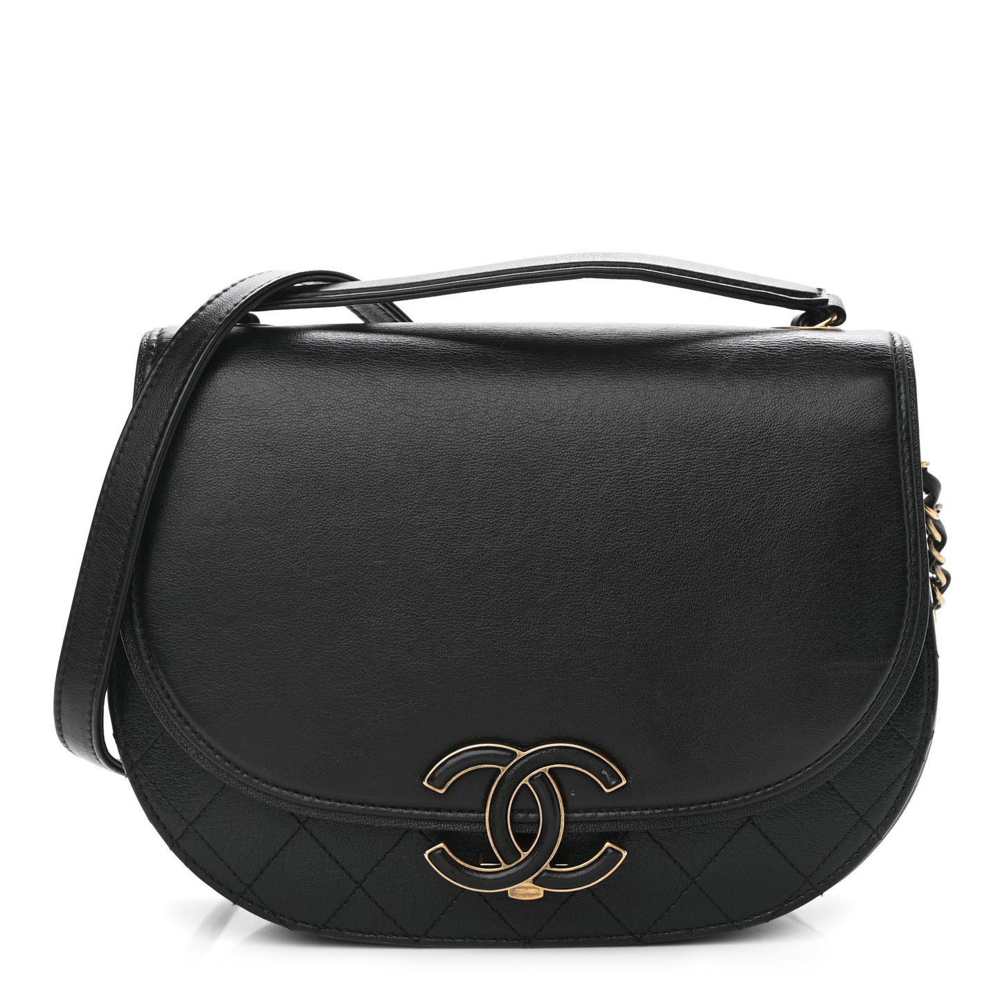 Shiny Calfskin Goatskin Quilted Medium Coco Curve Messenger Flap Black