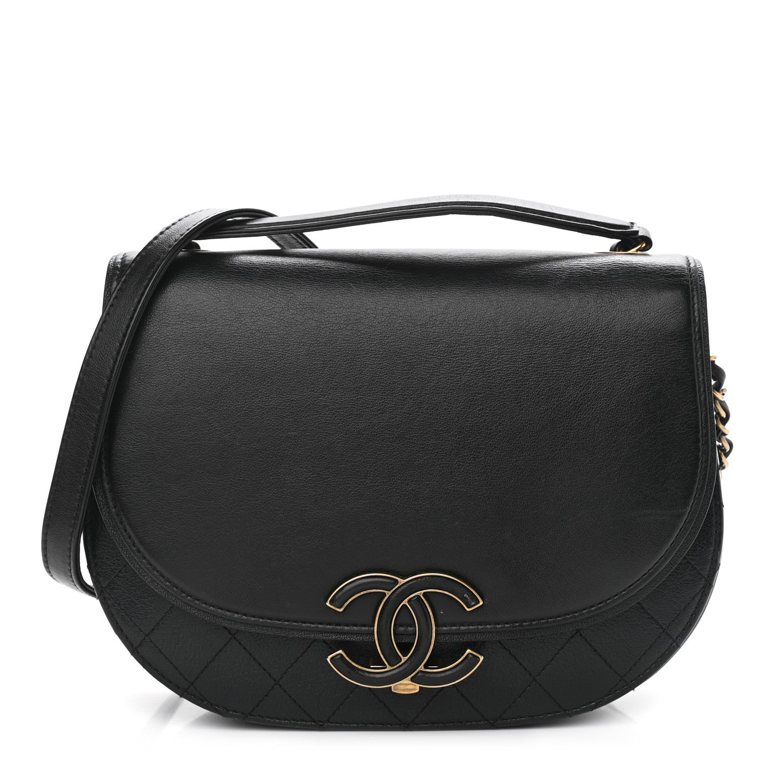 Chanel Shiny Calfskin Goatskin Quilted Medium Coco Curve Messenger Flap Black 1 of 10