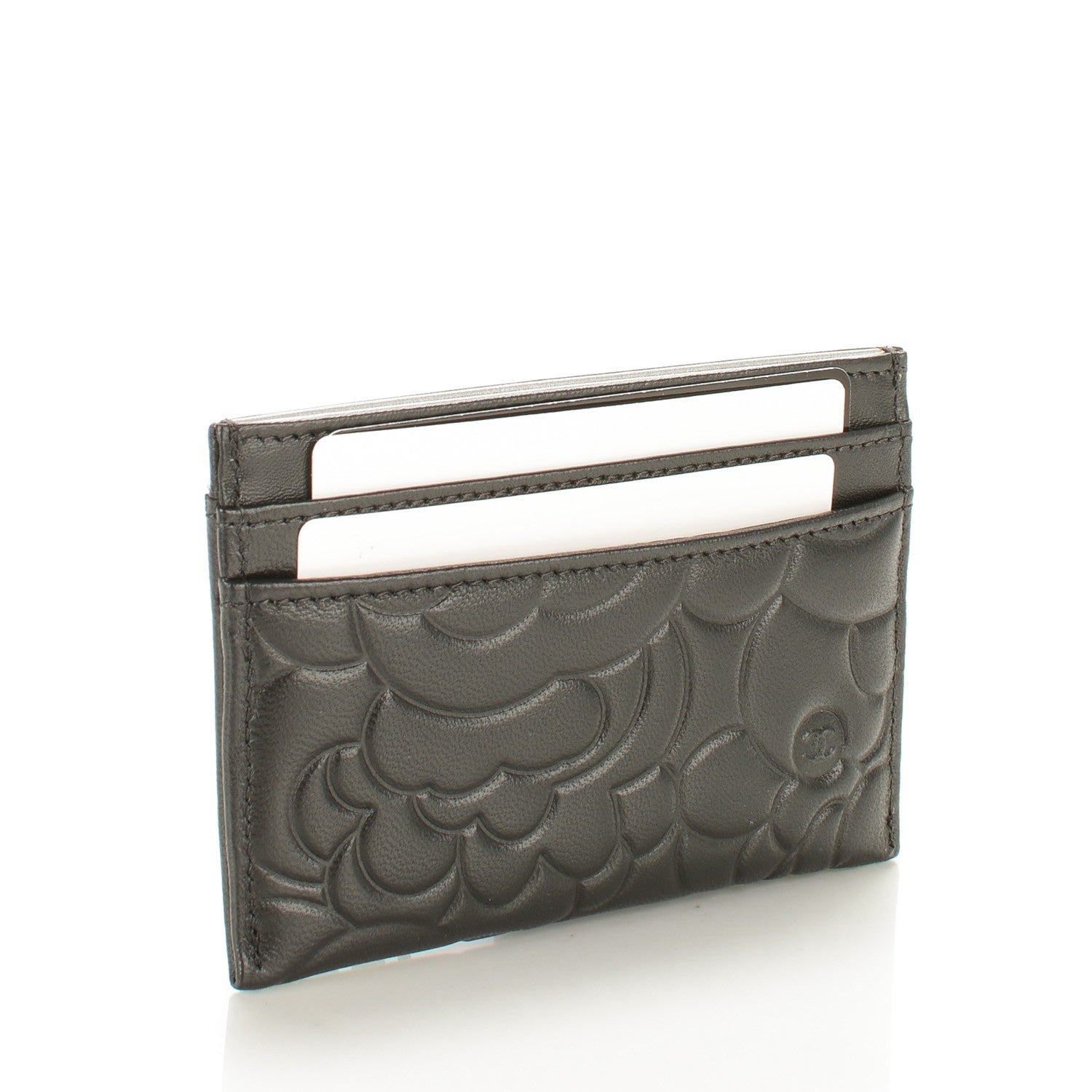 Chanel Lambskin Camellia Embossed Card Holder Black 3 of 8