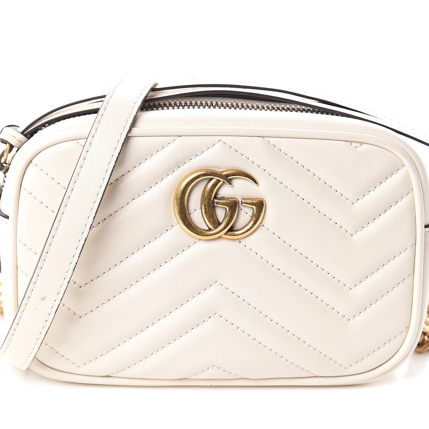Calfskin Matelasse Mini GG Marmont Chain Shoulder Bag White