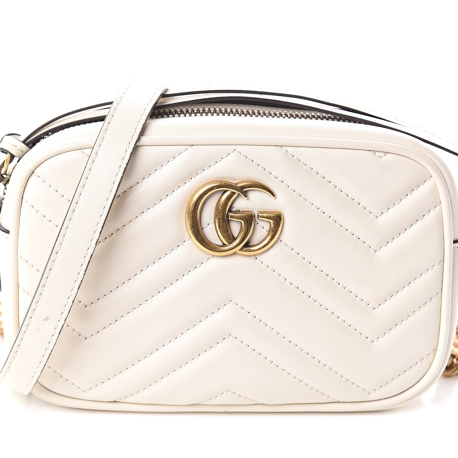 Gucci Calfskin Matelasse Mini GG Marmont Chain Shoulder Bag White 6 of 8