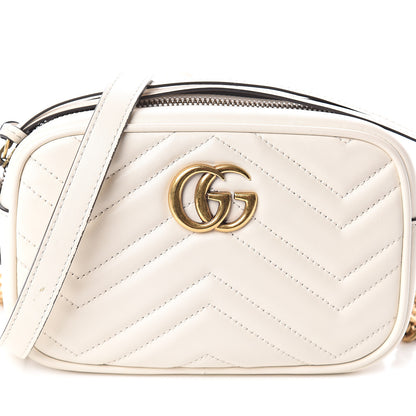 Gucci Calfskin Matelasse Mini GG Marmont Chain Shoulder Bag White 6 of 8