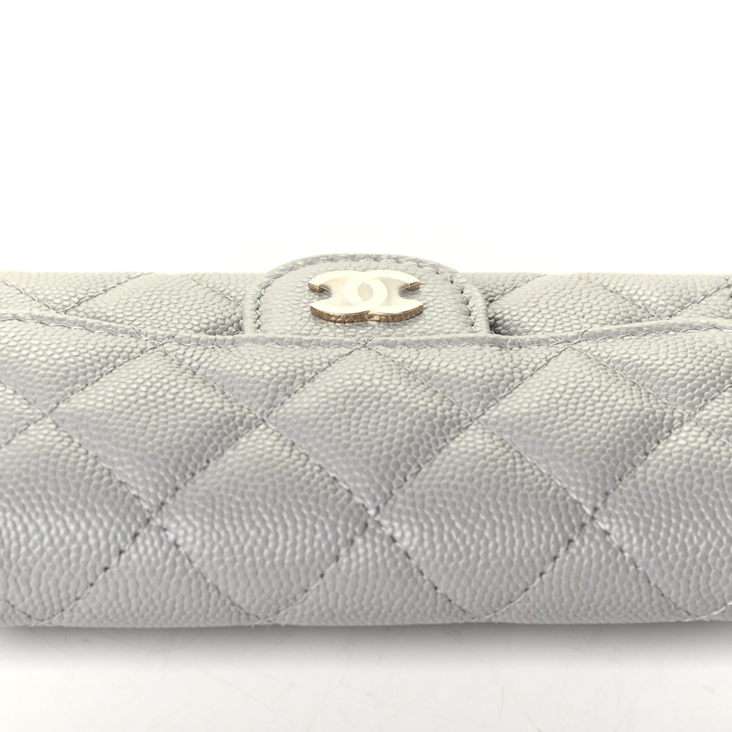Caviar Quilted Flap Card Holder Wallet Grey