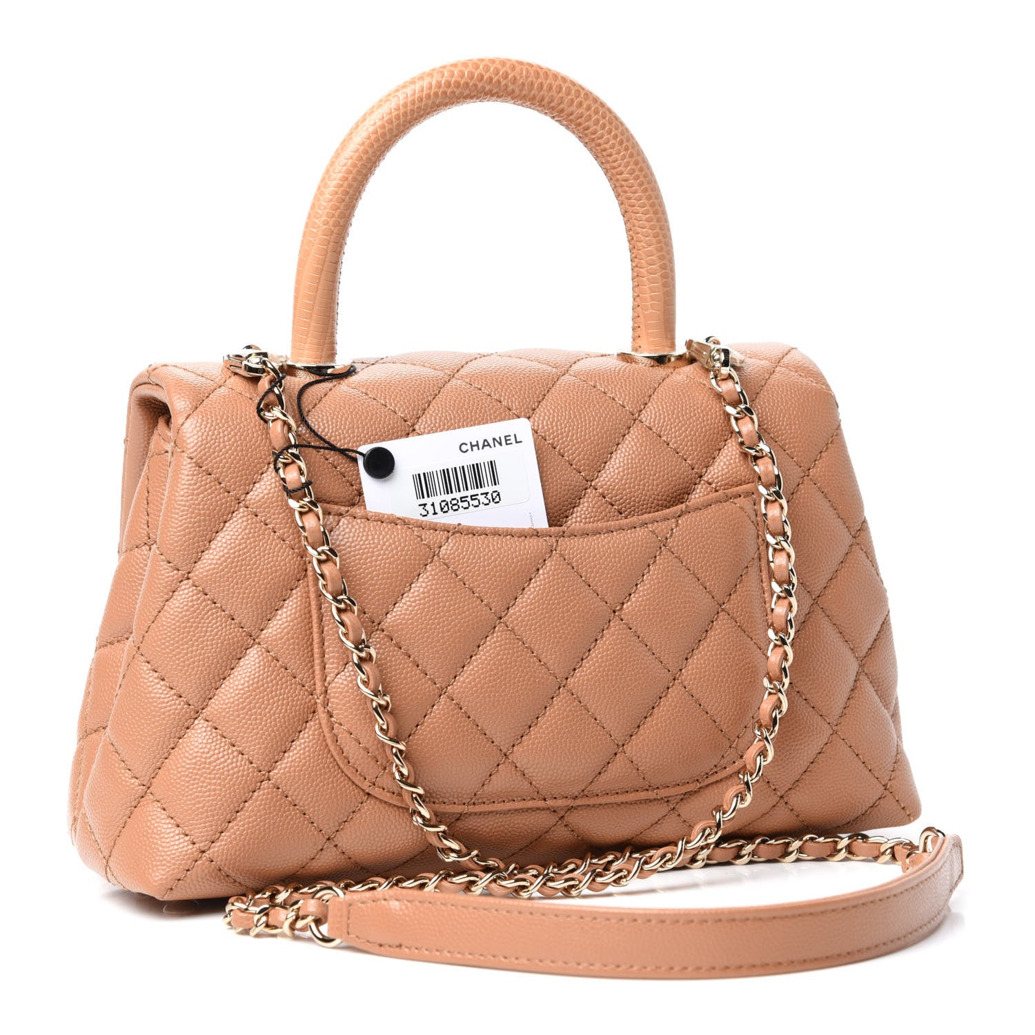 Chanel Caviar Quilted Lizard Embossed Mini Coco Handle Flap Brown 3 of 9