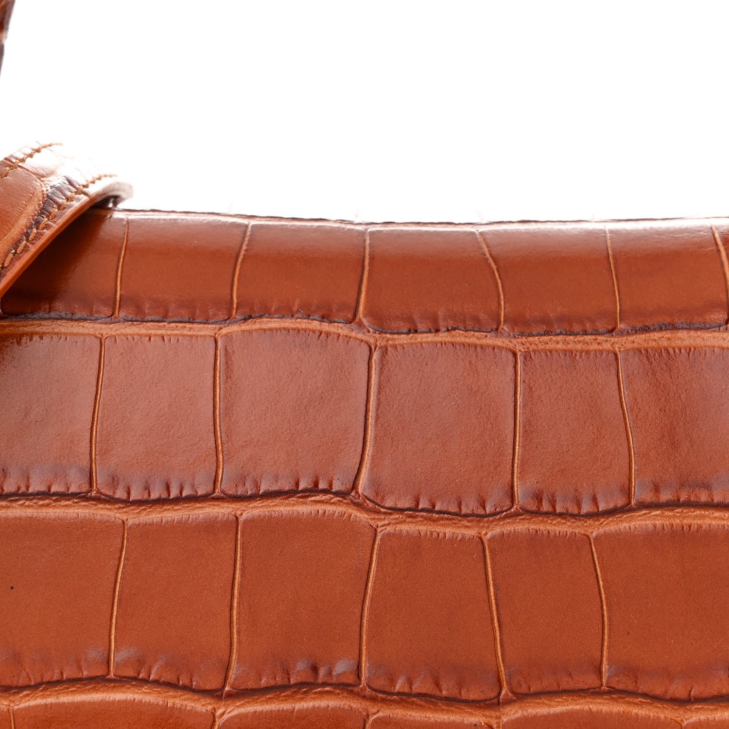 Balenciaga Shiny Calfskin Crocodile Embossed Small Hourglass Top Handle Bag Camel 9 of 13