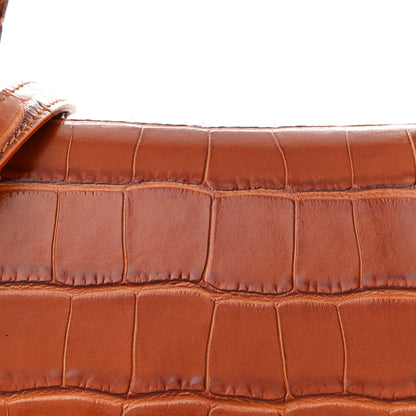 Balenciaga Shiny Calfskin Crocodile Embossed Small Hourglass Top Handle Bag Camel 9 of 13