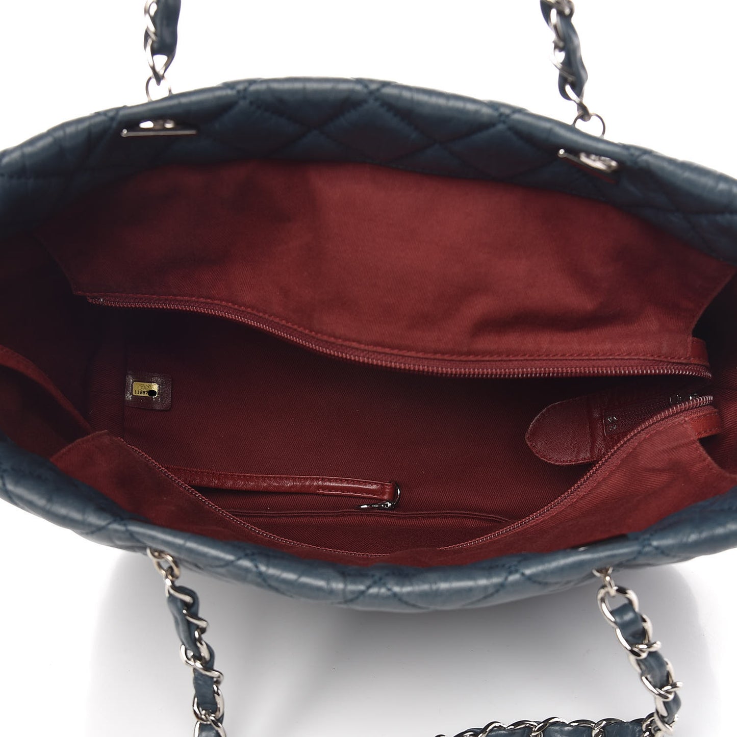 Aged Calfskin Quilted Large Cotton Club Tote Blue