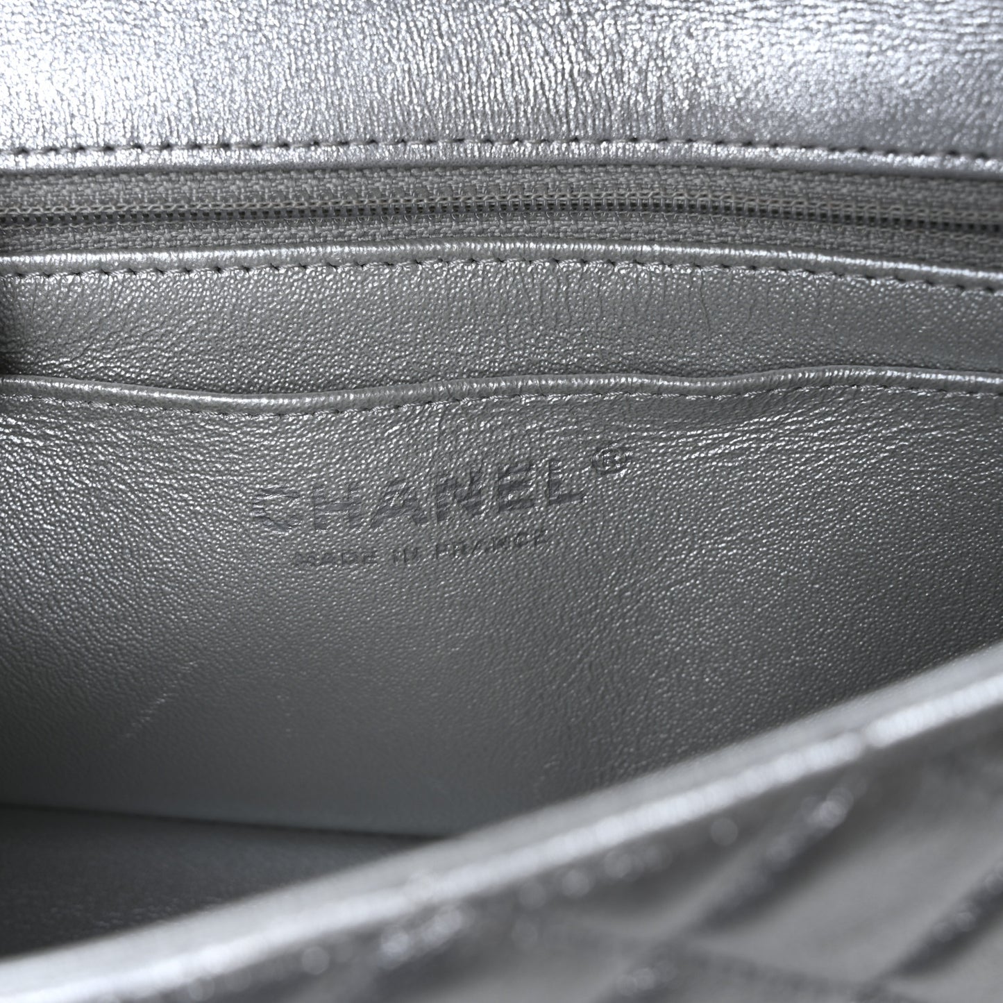 Metallic Lambskin Quilted Mini Rectangular Flap Silver
