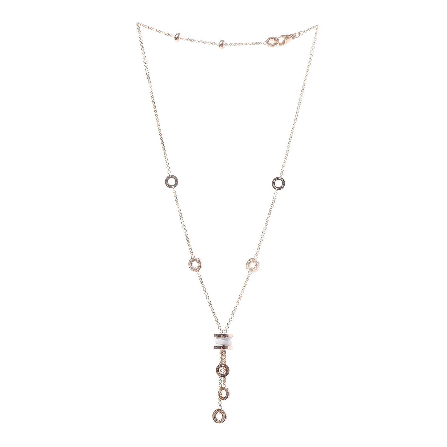 18K Rose Gold Diamond White Ceramic B.Zero1 Necklace
