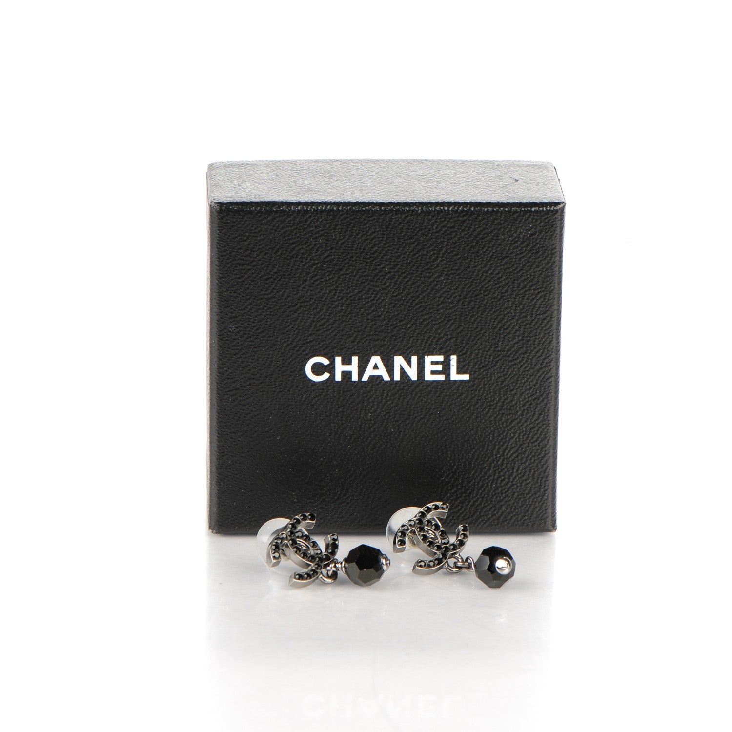 Chanel Crystal Bead CC Drop Earrings Black 8 of 8