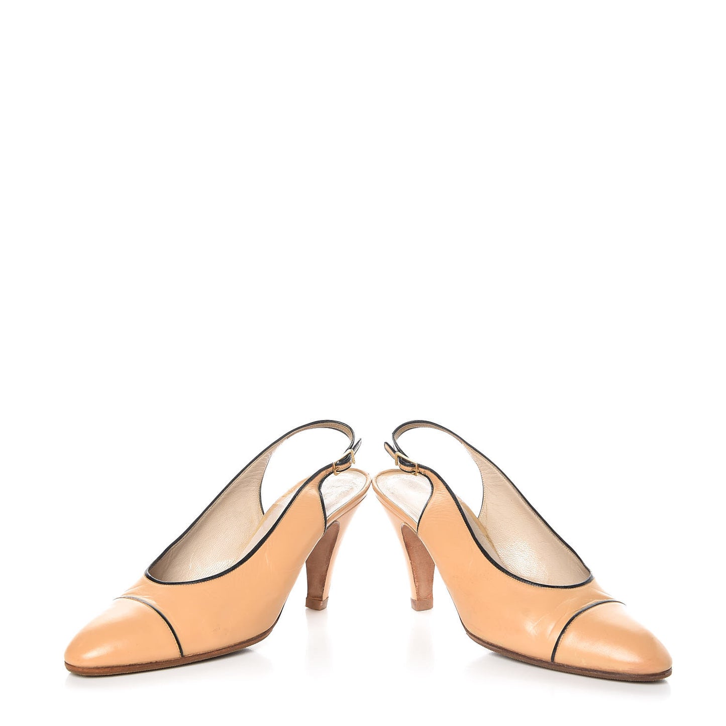 Lambskin Cap Toe Slingback Pumps 38.5 Beige