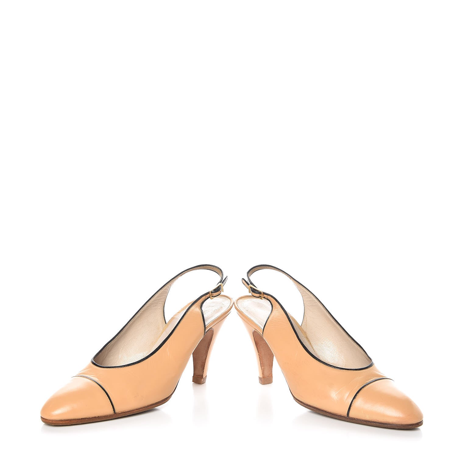Chanel Lambskin Cap Toe Slingback Pumps 38.5 Beige 6 of 9