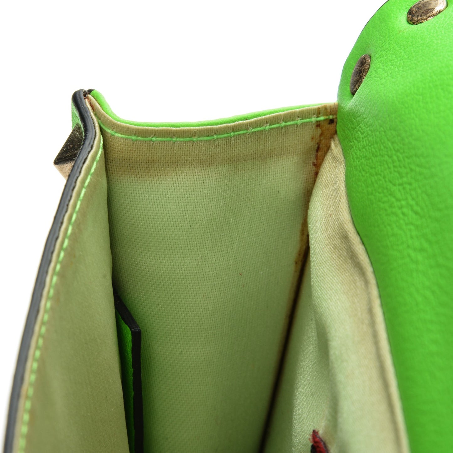 Vitello Rockstud Top Handle Crossbody Bag Green Fluo