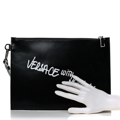 Versace Calfskin Versace With Love Pochette Black 2 of 10