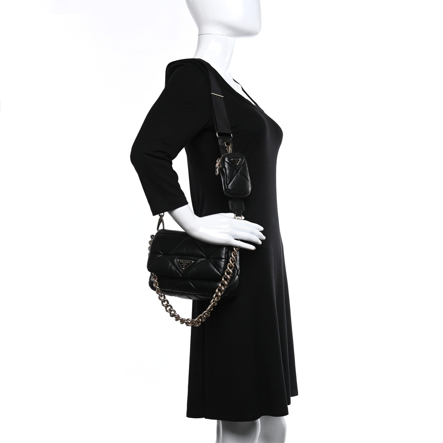 Prada Nappa Re-Nylon Triangle Quilted Patchwork System Flap Shoulder Bag Black 2 of 9
