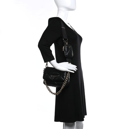 Prada Nappa Re-Nylon Triangle Quilted Patchwork System Flap Shoulder Bag Black 2 of 9