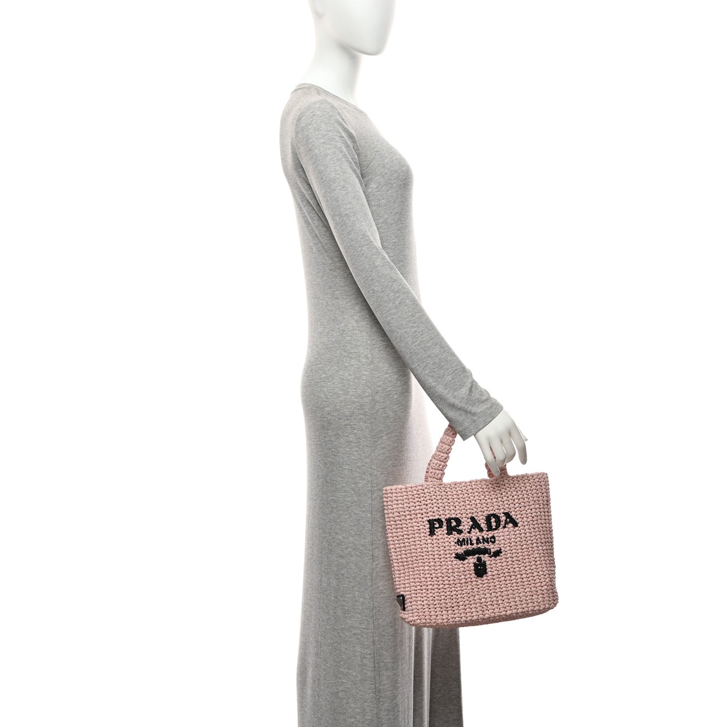 Yarn Raffia Effect Crochet Small Logo Tote Alabastro