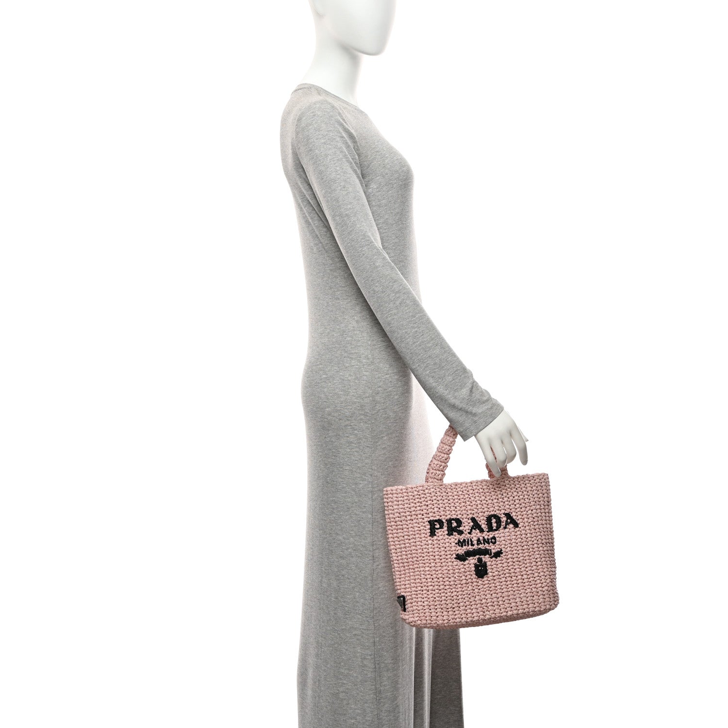 Prada Yarn Raffia Effect Crochet Small Logo Tote Alabastro 2 of 10