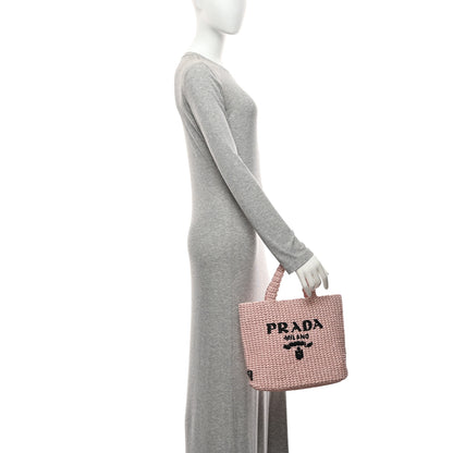 Prada Yarn Raffia Effect Crochet Small Logo Tote Alabastro 2 of 10