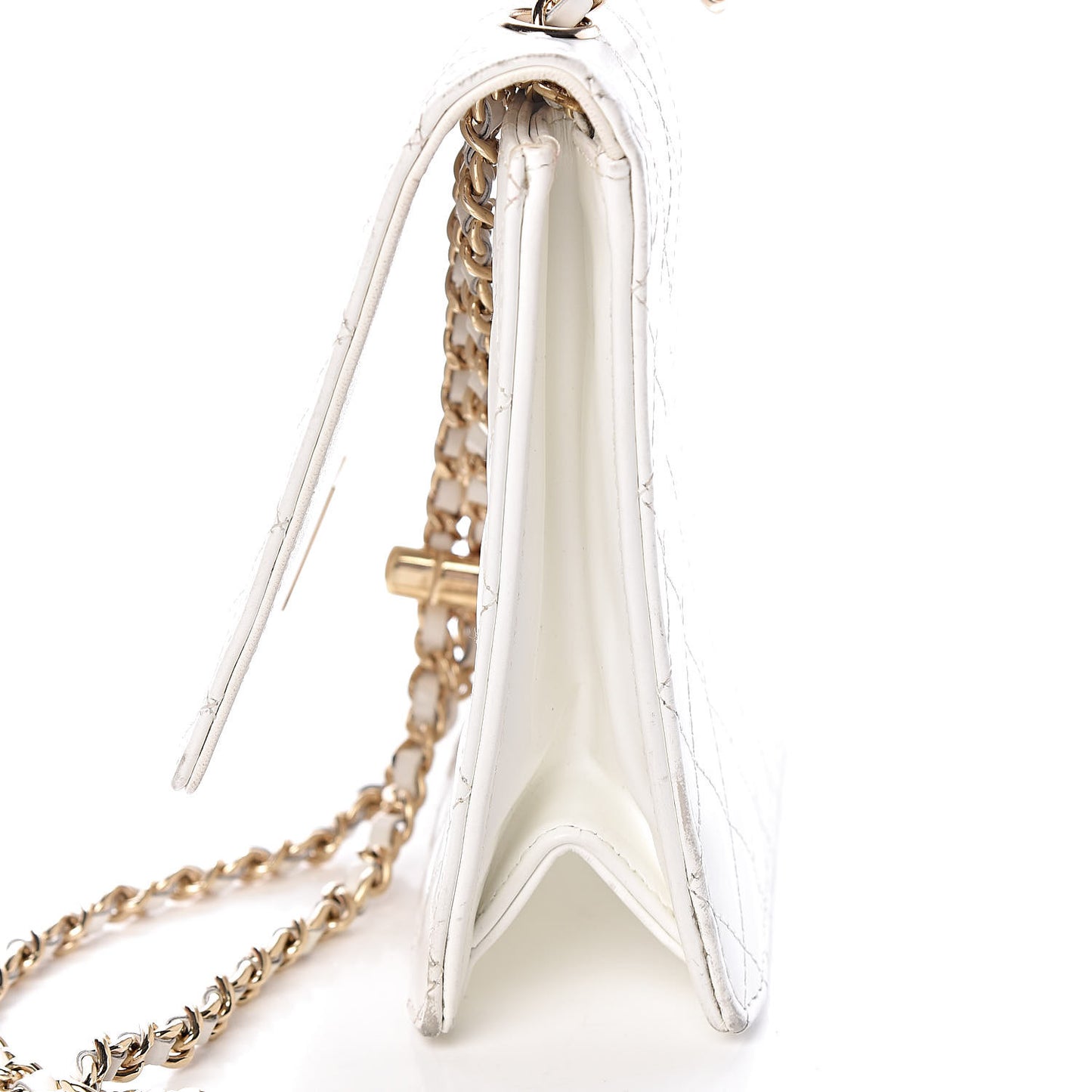 Glazed Calfskin Stitched Mini Square Flap White