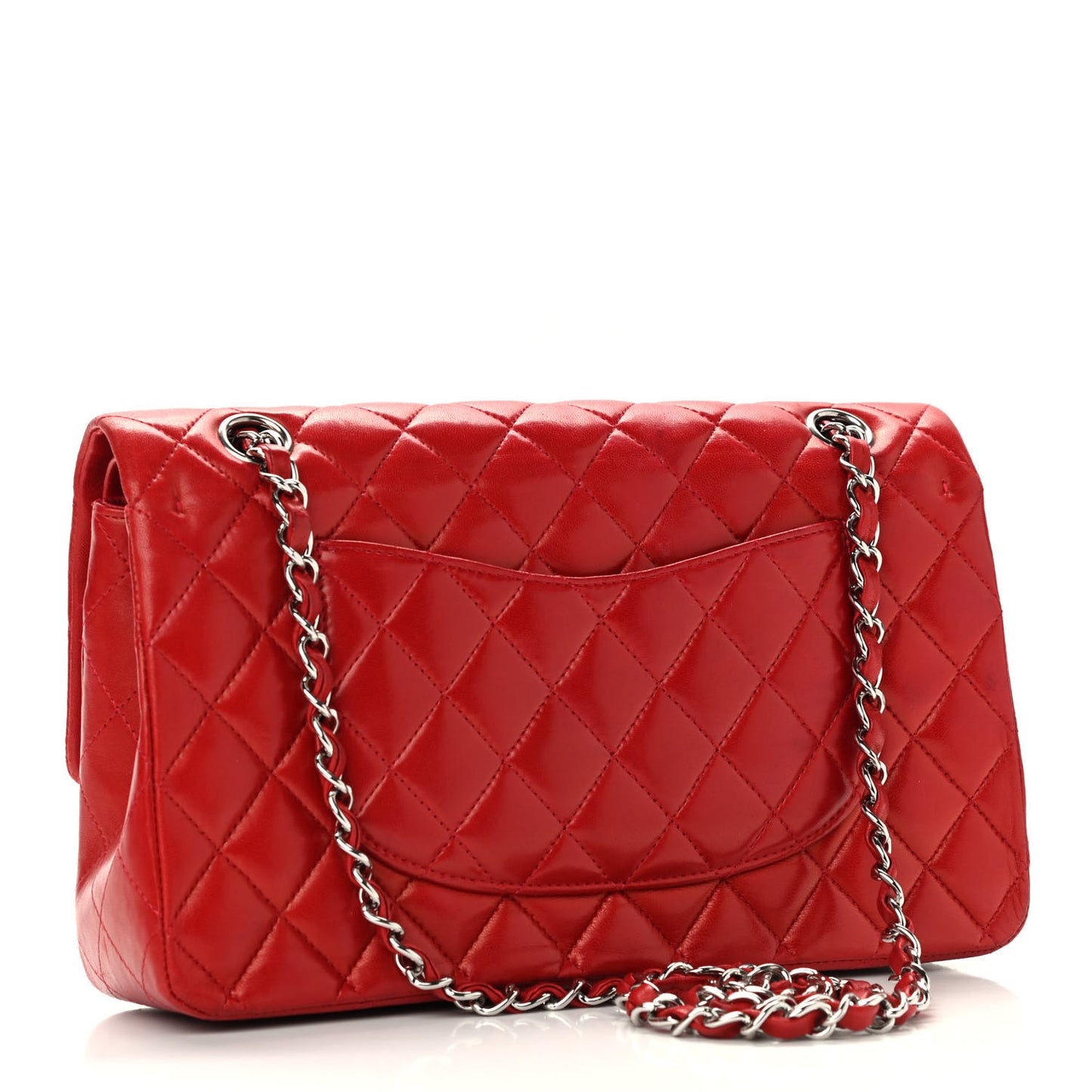 Lambskin Quilted Medium Double Flap Red