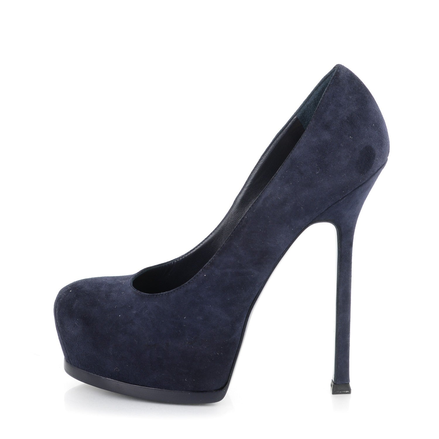Saint Laurent Suede Tribtoo 105 Platform Pumps 37 Navy 1 of 7