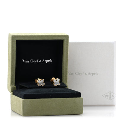 Van Cleef & Arpels 18K Yellow Gold Mother of Pearl Sweet Alhambra Earrings 5 of 5
