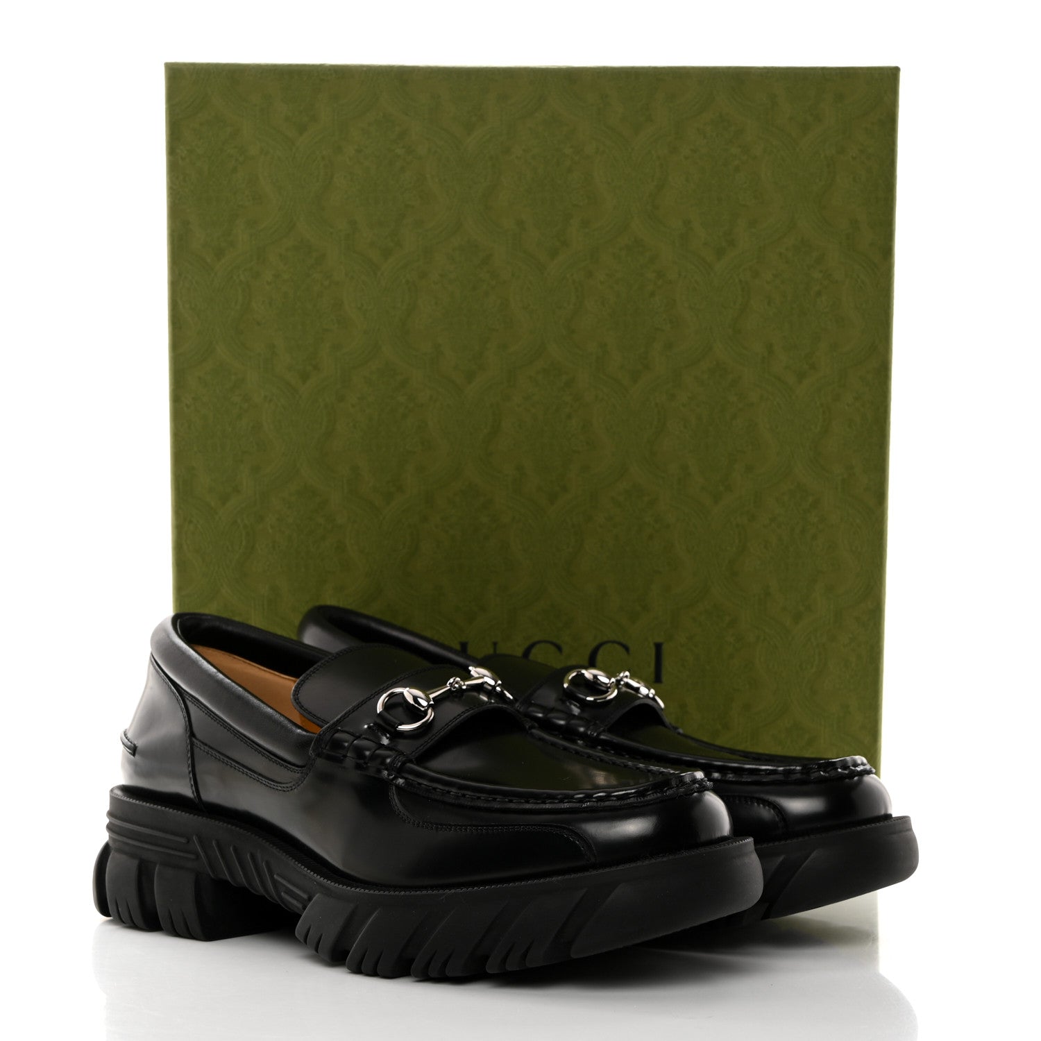 Gucci Magnum Calfskin Horsebit Mens Platform Lug Sole Loafers 11 Black 9 of 9
