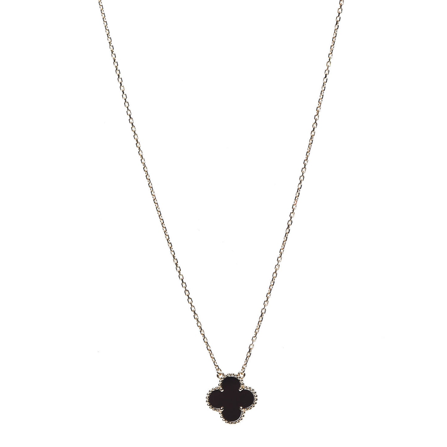 18K Yellow Gold Black Onyx Vintage Alhambra Pendant Necklace