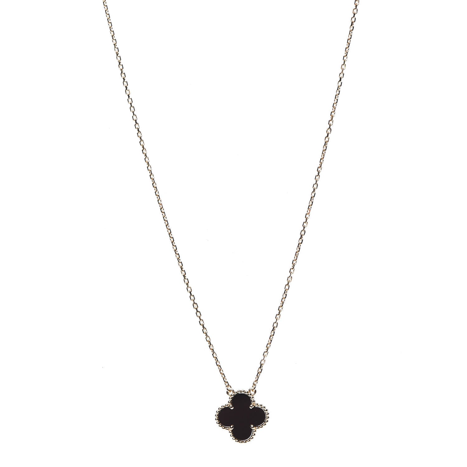 Van Cleef & Arpels 18K Yellow Gold Black Onyx Vintage Alhambra Pendant Necklace 1 of 7