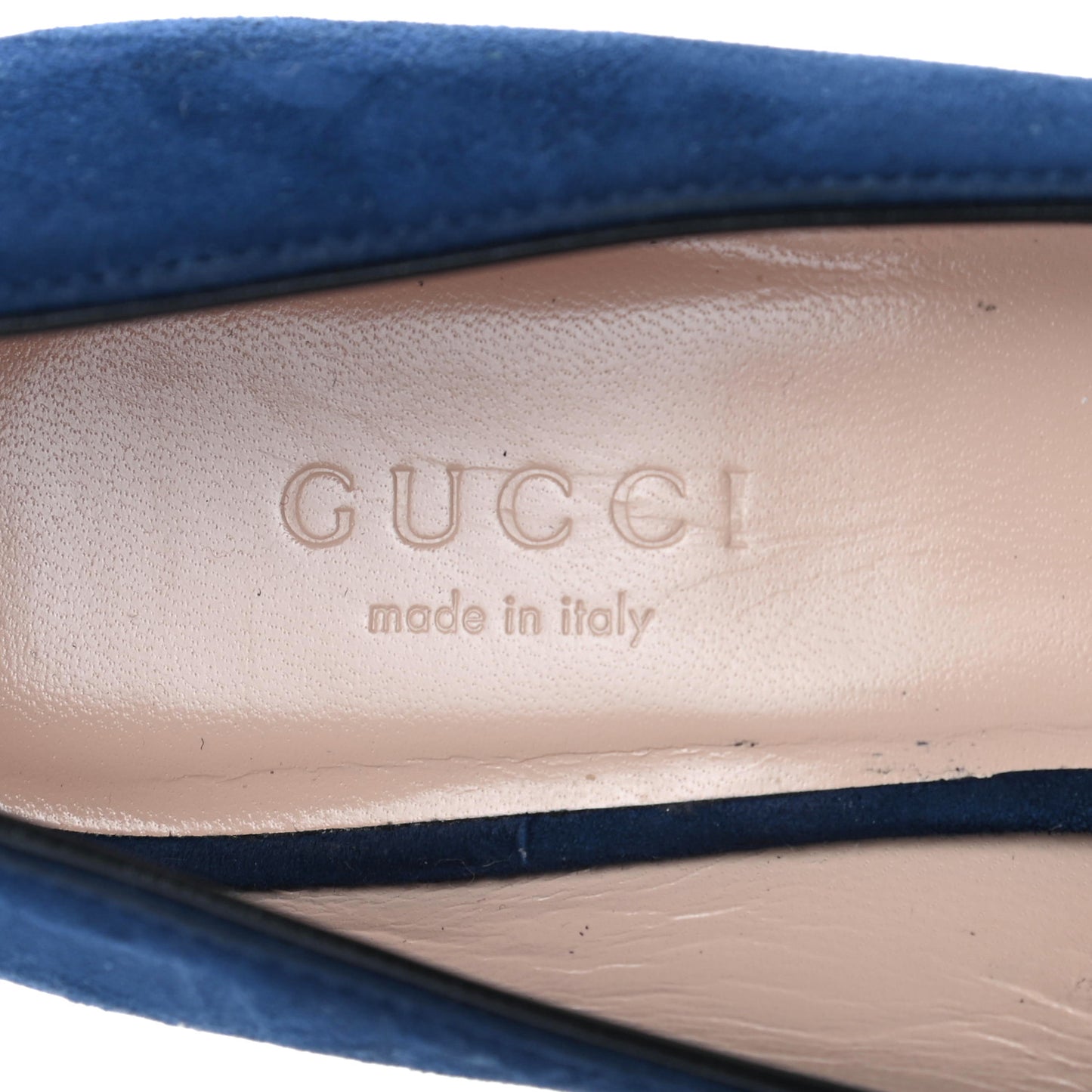 Kid Scamosciato GG Marmont Fringe 50mm Loafer Pumps 35 Blue Ink