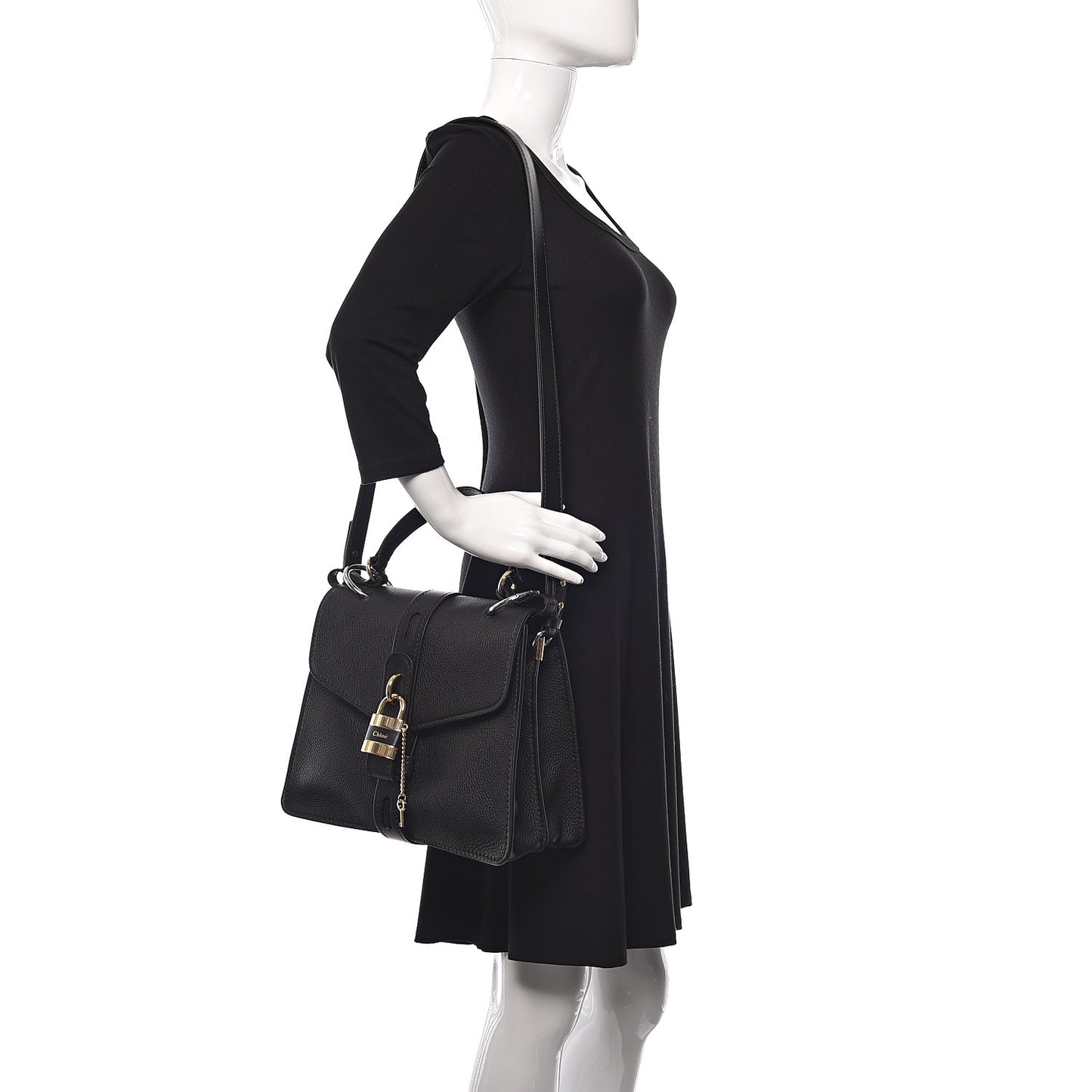 Grained Calfskin Medium Aby Day Shoulder Bag Black