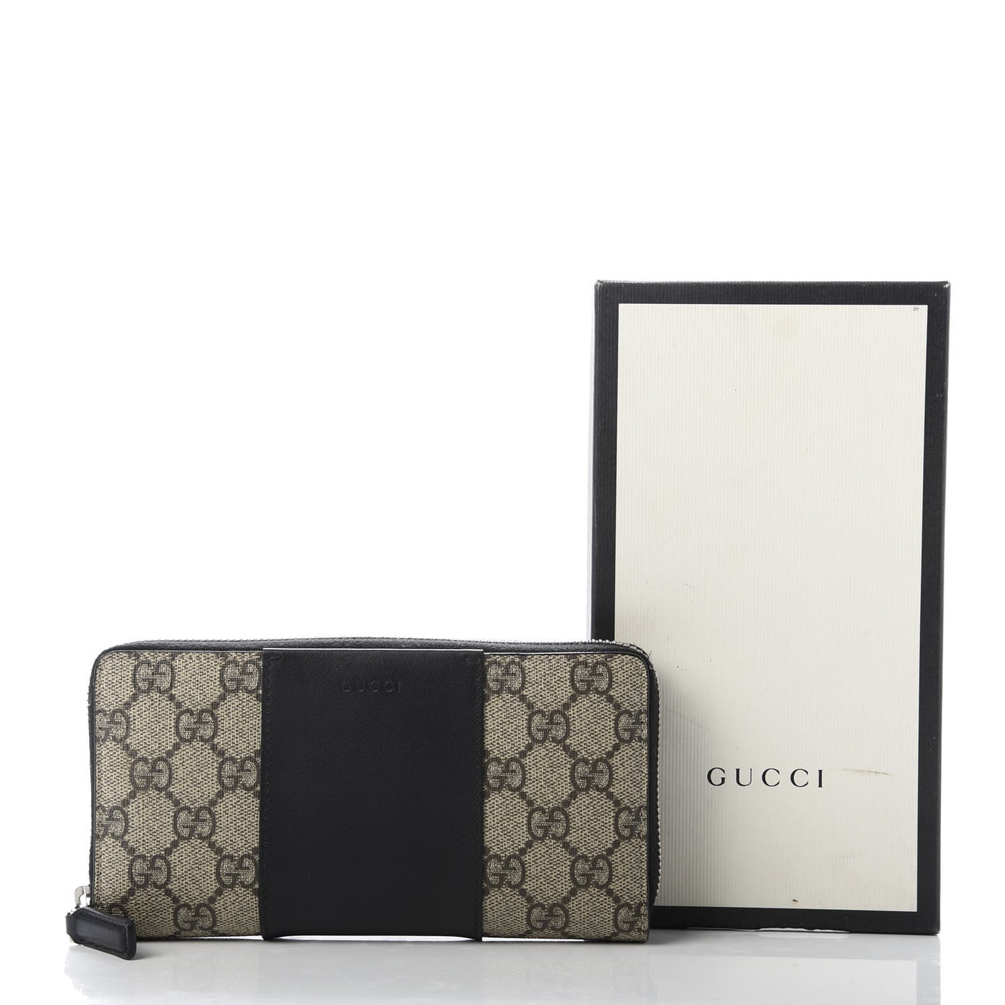 GG Supreme Monogram Selleria Calfskin Zip Around Wallet Beige Ebony Black