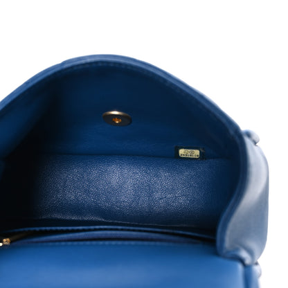Chanel Lambskin Reverse Chevron Quilted Mini Round Top Handle Flap Blue 5 of 10