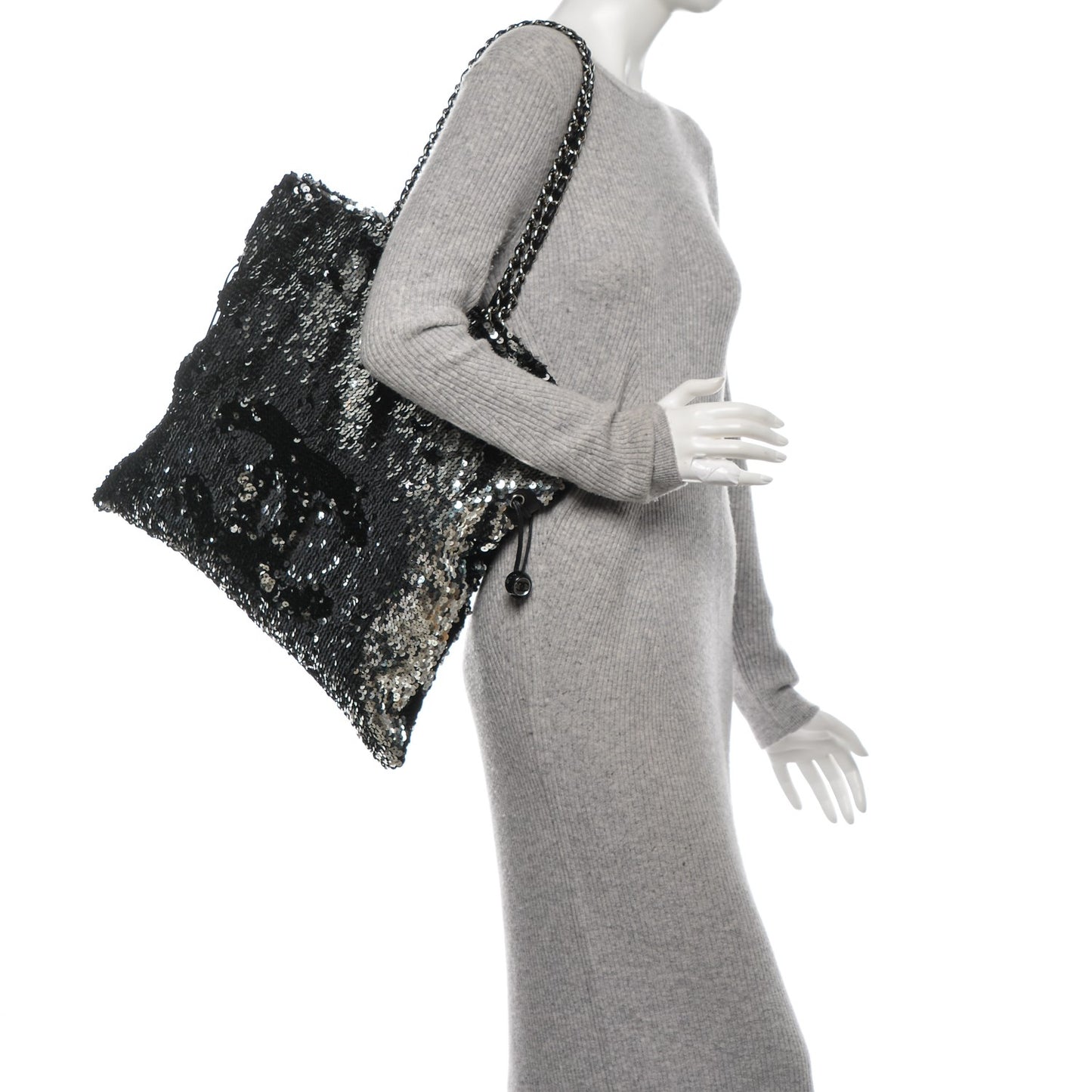 Sequin Summer Night Drawstring Tote Black