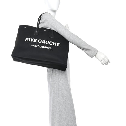 Saint Laurent Linen Calfskin Rive Gauche Tote Black 2 of 10