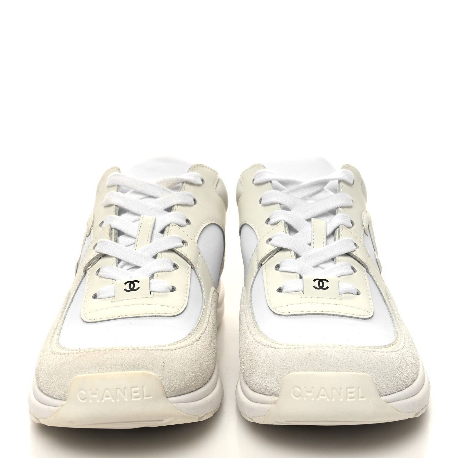 Chanel Suede Calfskin Fabric CC Sneakers 36.5 White 2 of 8