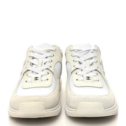 Chanel Suede Calfskin Fabric CC Sneakers 36.5 White 2 of 8