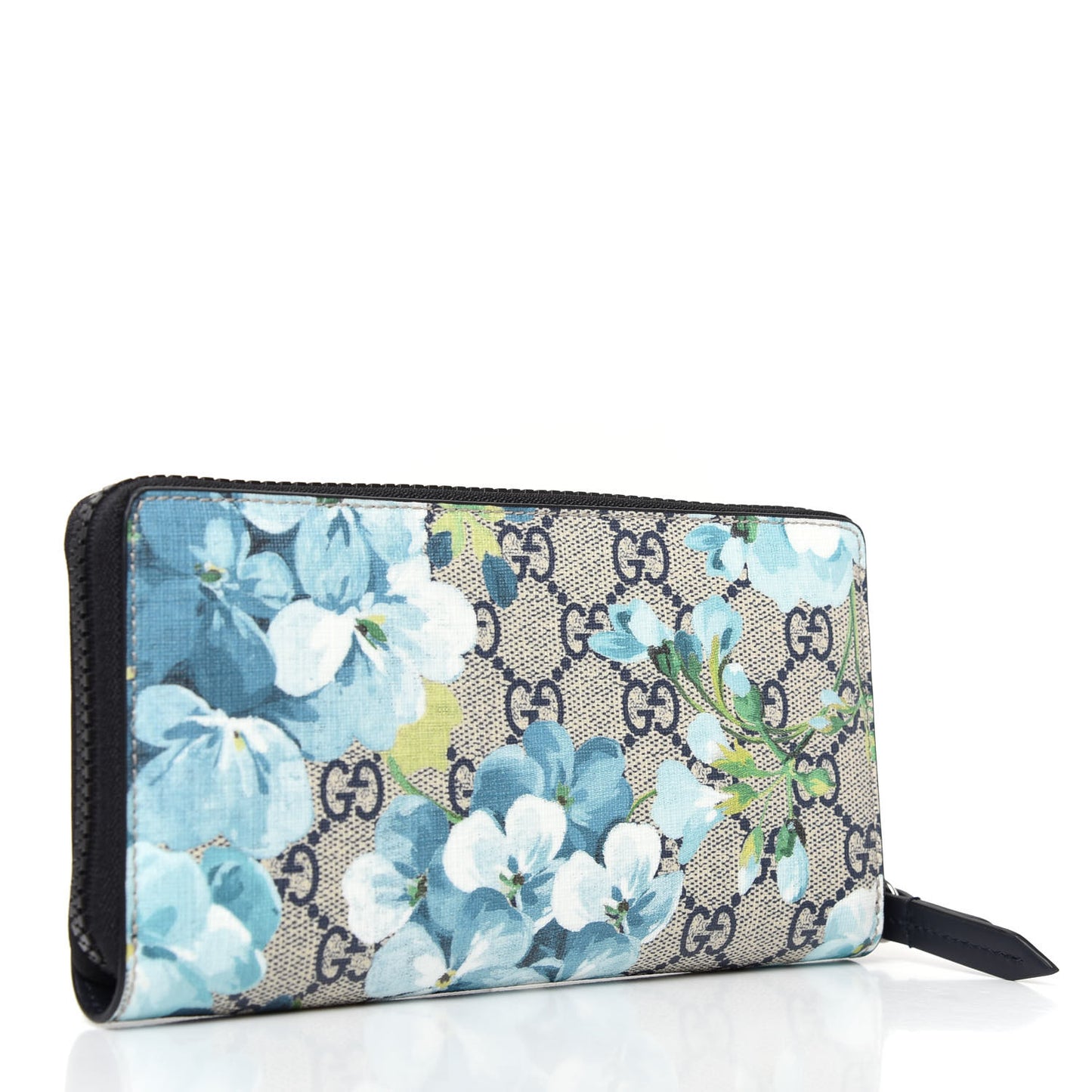 GG Supreme Monogram Blooms Zip Around Wallet Blue