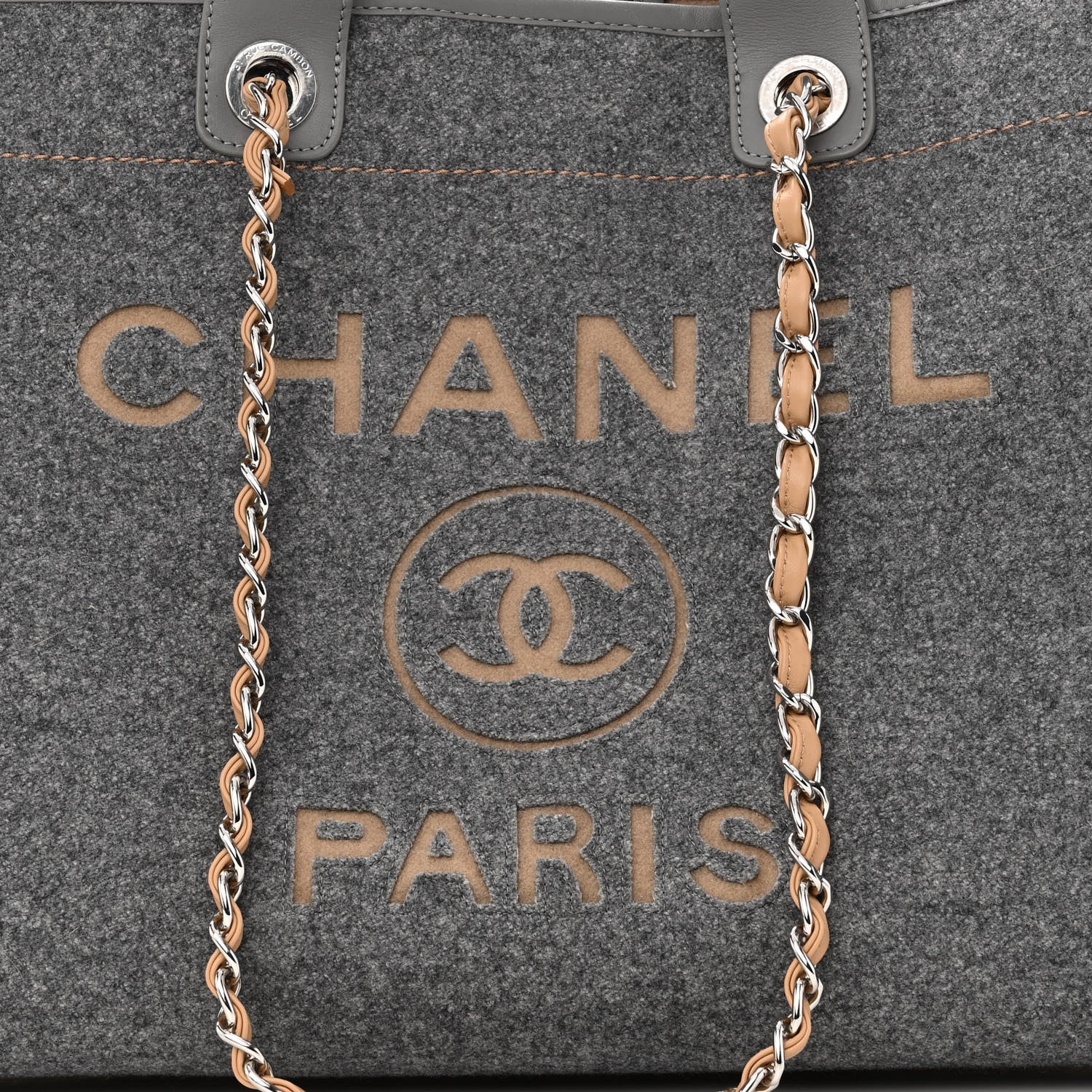 Chanel Wool Felt Large Deauville Tote Grey Beige 8 of 11