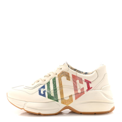 Gucci Calfskin Glitter Game Logo Womens Rhyton Sneakers 37.5 Mystic White 1 of 9
