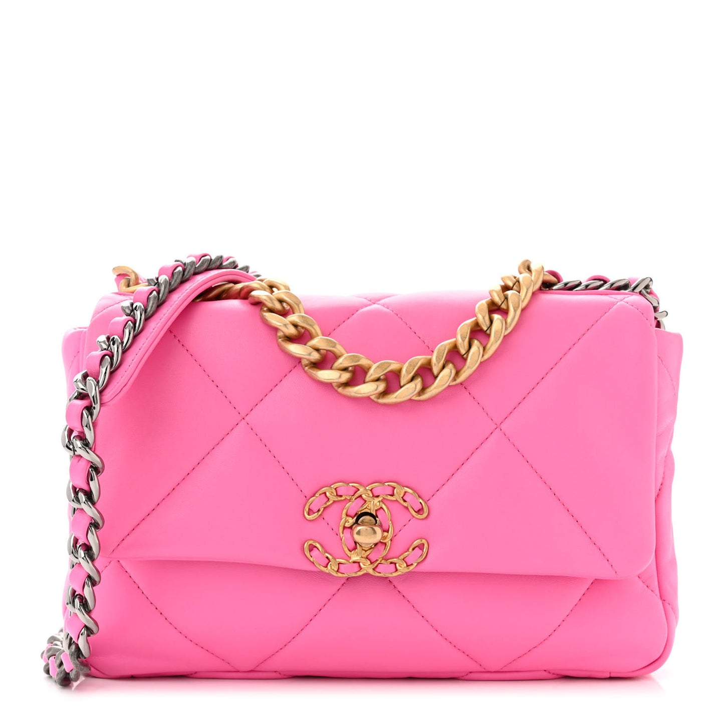 Lambskin Quilted Medium Chanel 19 Flap Neon Pink